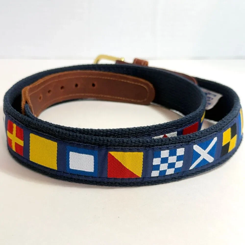 Vintage Preston Made in New England Nautical Signal Flags Ribbon Belt Size 34